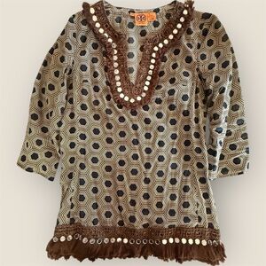 Tory Burch Hexagonal Print Blouse with Brown Accents